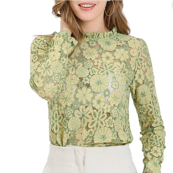 Allegra K Women's Crochet Lace See Through Floral Ruffle Neck Blouse Size XL NWT - Picture 6 of 17
